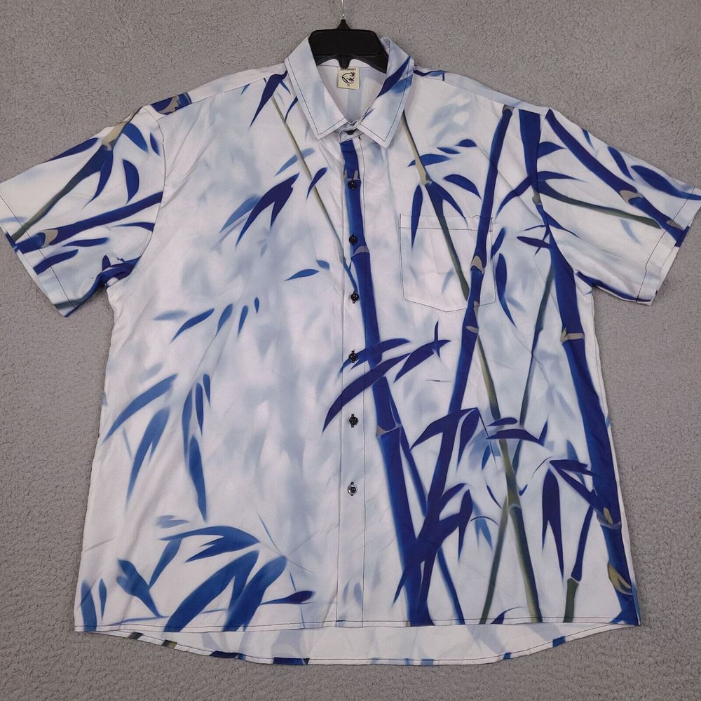 Hardaddy Shirt Mens XL Blue White Bamboo‎ Hawaiian Button Down